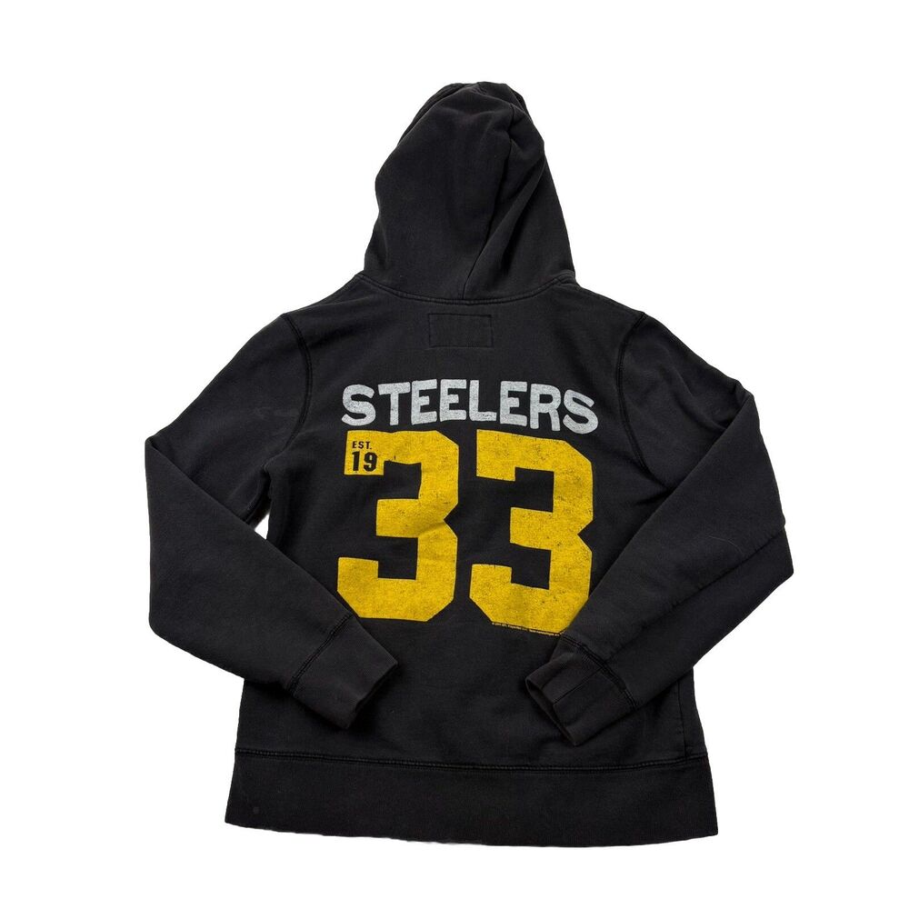 Vintage Pittsburgh Steelers Full Zip Hoodie Womens Medium Black Back Print